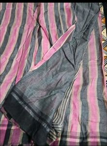 Pink and Grey Striped Saree