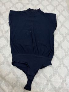 Navy Ribbed Mock Neck Bodysuit