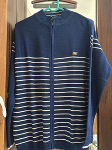 Blue Striped Zipper Sweater