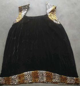 Black Velvet Top with Leopard Print Trim