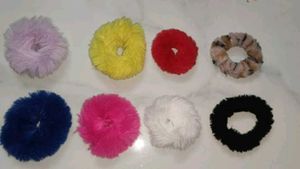 Fuzzy Scrunchie Hair Ties (Set of 8)