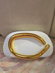 Zara Dupe Elegant White Clutch with Gold Accent