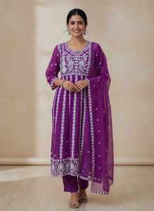 Vibrant Purple Embroidered Anarkali Suit Set