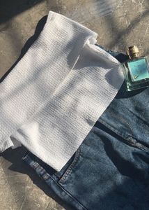 Elegant White Textured off shoulder Top