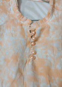 Peachy Tie-Dye Kurta with Pearl Buttons