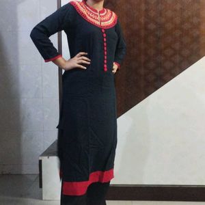 Embroidered Collar Button-Down Kurti