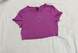 Pink Heart Rhinestone Crop Top