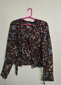 Brown Floral Tie-Front Top