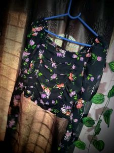 Sheer Floral Ruched Crop Top