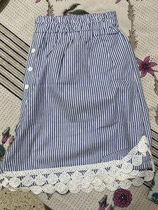 Blue Striped Shorts with Lace Trim