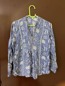 Blue Floral Print Tunic Top/ Short Kurti