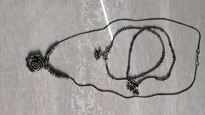 Oxidised Silver Rose Pendant Necklace & Ghungroo A