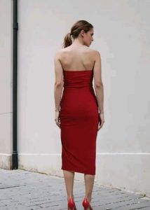 Shein Strapless Front Cut-Out Ruched Tie-Up Split
