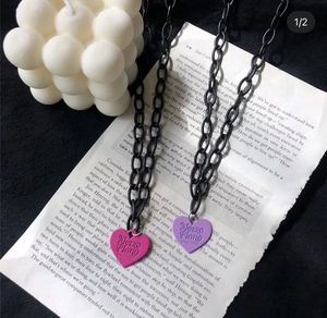 Chunky Black Chain Pink Heart Necklace Set