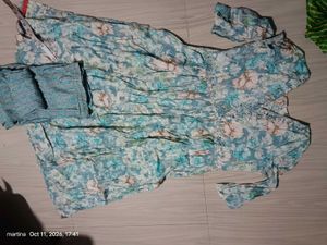 Blue Floral Print Kurta Set