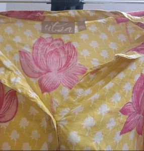 Yellow Lotus Print Kurta
