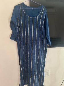 Navy Blue Kurta with Gold Stripes