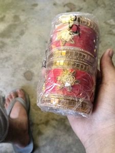 Red &amp; Gold Embellished Bangle Set