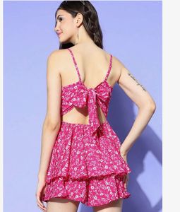 Chic Pink Floral Tiered Mini Dress
