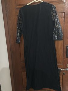 Elegant Golden Printed Black Kurta