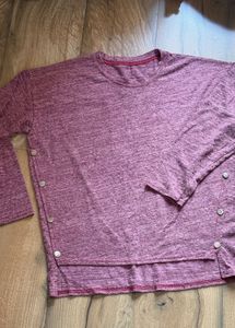 Maroon Long Sleeve Top with Side Buttons