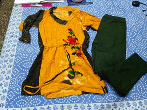 Yellow Kurta with Green Pants