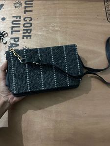 Stylish Black Woven Crossbody Bag