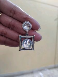 Beautiful Silver Plated Earrings With Big White St