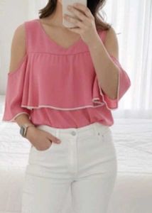 Pink Cold Shoulder Top
