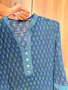 Blue Printed Cotton Kurta
