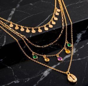 Anti-turnish Multi-Layered Gold Necklace with Gems