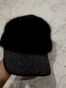 Stylish Black Cap with Glitter Visor