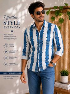 👔Blue & White Striped Button-Up Shirt