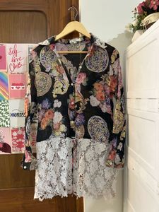 Sheer Floral Lace Button-Down Shirt