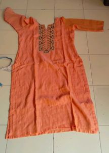 Peach Kurti with Embroidered Neckline