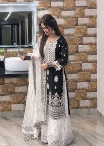 Elegant Black & White Kurta garara Set