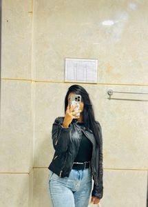 Women's Black Faux Leather Jacket & Jeans