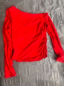 Red One Shoulder Long Sleeve Top