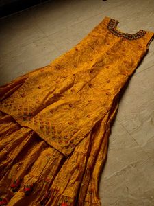 Yellow Embroidered attached Kurta Set