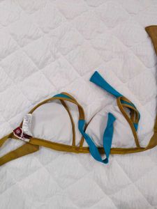 Blue &amp; Gold Trim Bikini Top