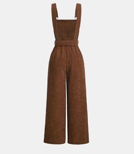 Brown Corduroy Jumpsuit with Belt