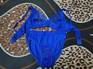 Blue Lace Bra and Panty Set