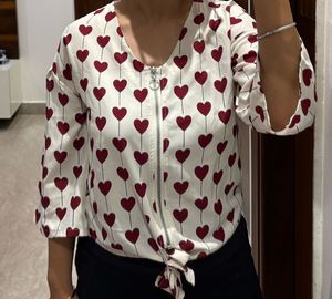 Heart Print Tie-Front Top