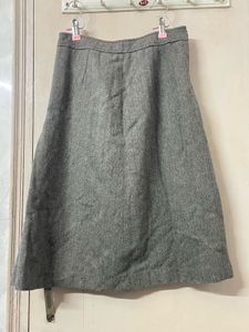 Gray Herringbone Midi Skirt