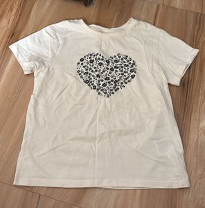 White T-Shirt with Floral Heart Print
