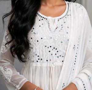 Elegant White Mirror Work Kurta Set