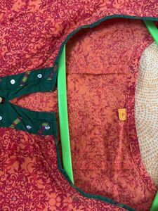 Orange Kurta with Green Neckline