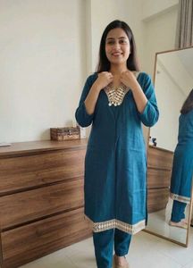 Teal Mirror Work Kurta set