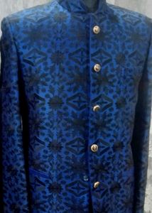 Men's Royal Blue Embroidered Bandhgala Jacket