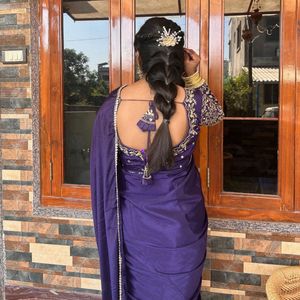 Elegant Navy Blue Embroidered Saree